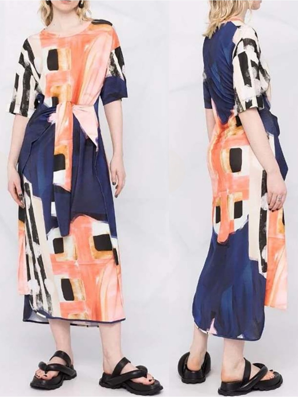 HENRIK VIBSKOV Flute Midi Dress Layered Drapes Lagenlook Geometric Artsy - Picture 3 of 15